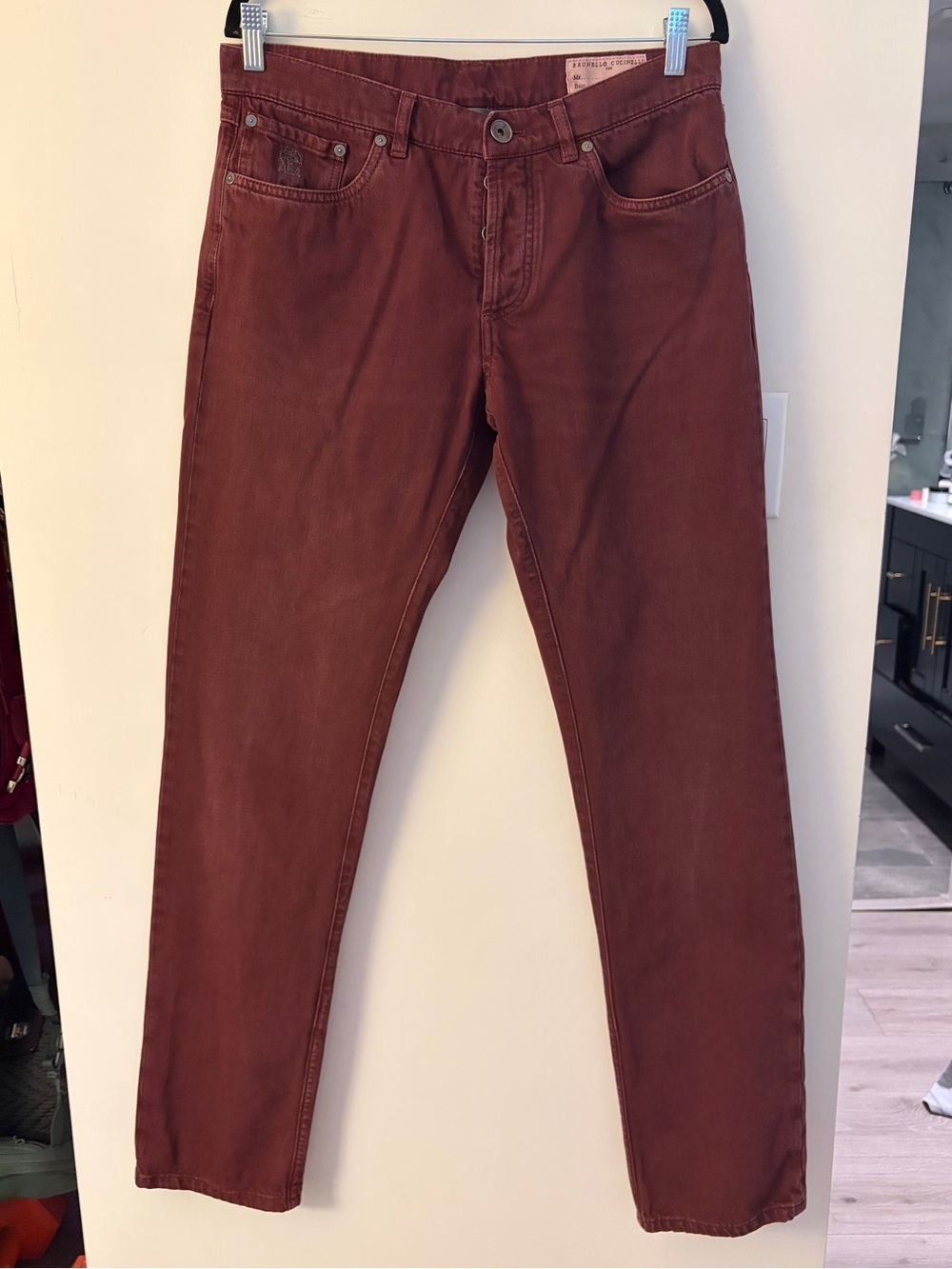 Brunello Cucinelli Men's Deep Burgundy Chinos. Size 38